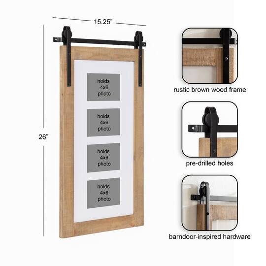 Kate and Laurel Cates 4 Opening Rustic Brown Wood Picture Frame